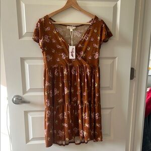 Floral Brown Short Sleeve Dress